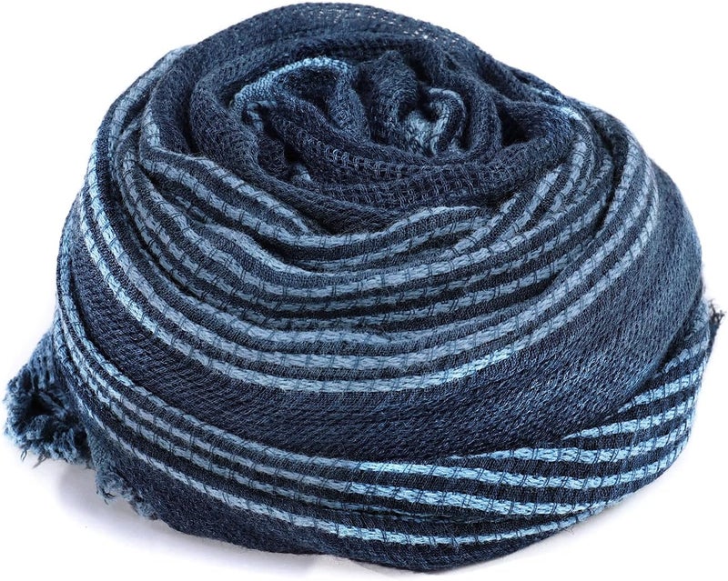 GERINLY Cotton-Linen Scarves Mens Stripe Crinkle Long Scarf Fashion Wrap Shawl for Travel - Image 4